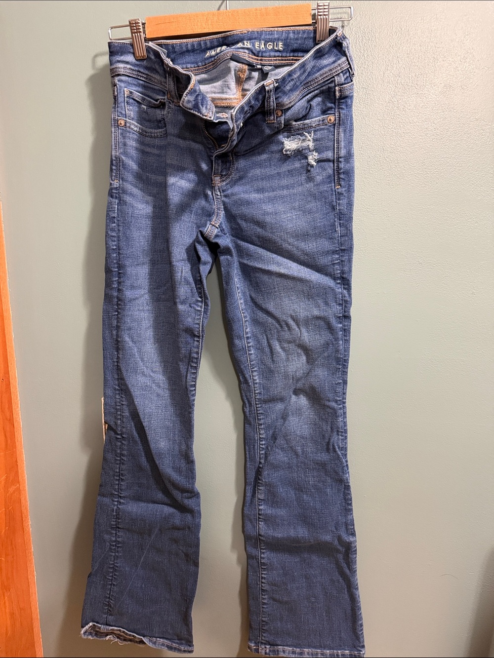 American Eagle Outfitters Distressed Blue Flare Jeans - Women